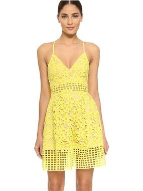 Lovers + Friends Yellow Lace Crochet Mini Dress